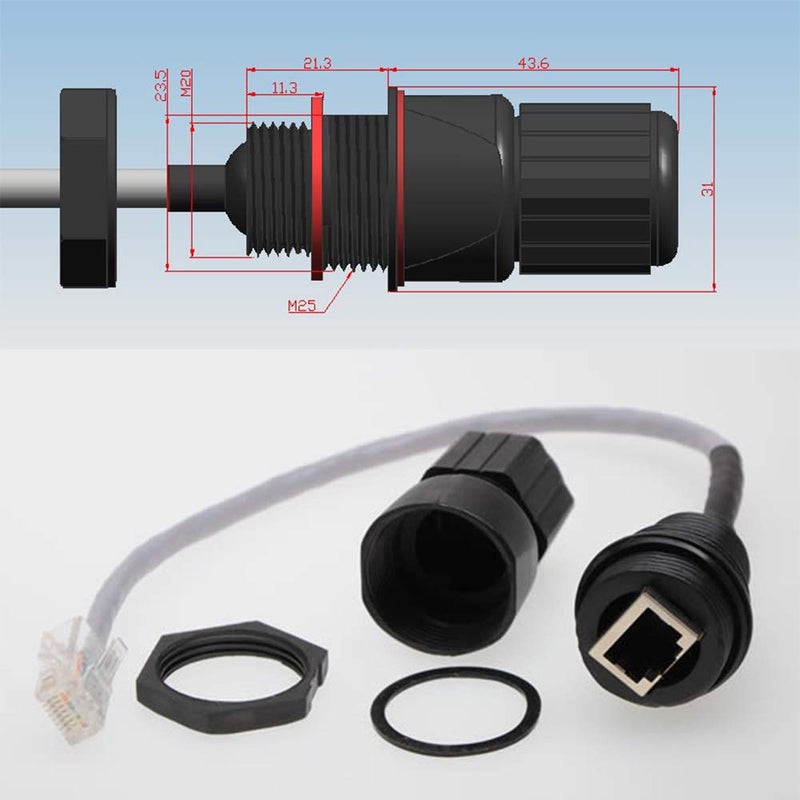 ANMBEST 5PCS M25 RJ45 Waterproof Cat5/5e/6 8P8C Connector IP67 Ethernet LAN Cable Connector Double Head with Shield Cat5E Network Cable Outdoor LAN Coupler Adapter Male to Female - Image 4
